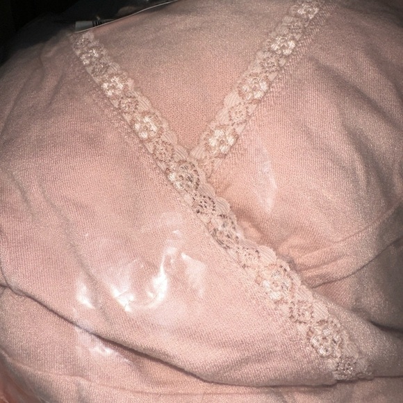 BP Nordstrom pink wrap lace trim long sleeve v neck crop top XL NWT - Picture 4 of 4
